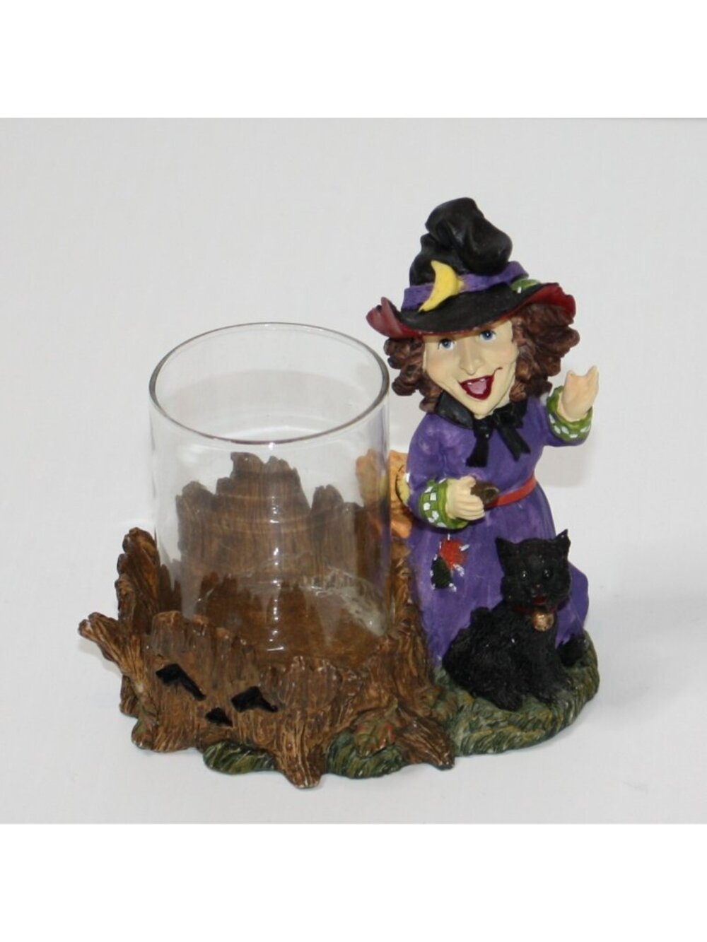 Cute Witch with Cat Ceramic Decoration Glass Tealight Candle Holder Home Decor